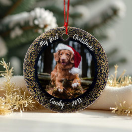 Hund Pet First jul Photo Circle Ram Julgransprydnad Keramik