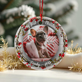 Hund Pet First jul Photo Red Berry Wandan Julgransprydnad Keramik