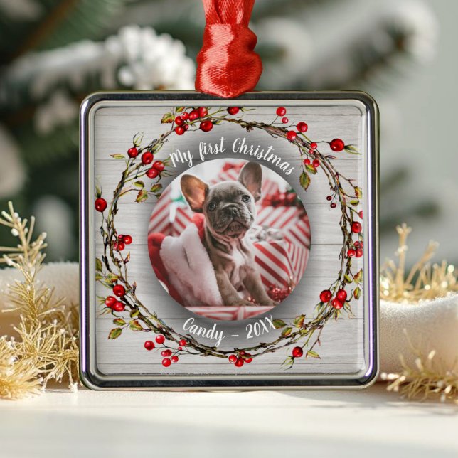 Hund Pet First jul Photo Rusti Wreaths Julgransprydnad Metall (Skapare uppladdad)