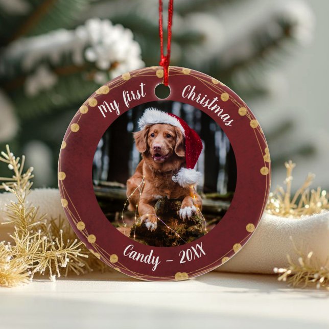 Hund Pet First jul Photo Rustic Light Wreaths Julgransprydnad Keramik (Skapare uppladdad)