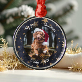 Hund Pet First jul Photo Rustic Messy Stars Julgransprydnad Metall