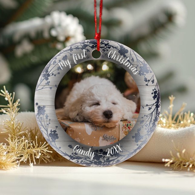 Hund Pet First jul Photo Wreaths Silver Foil Julgransprydnad Keramik (Skapare uppladdad)