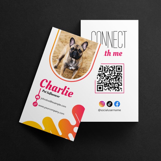 Hund Pet Influencer Photo Social Media QR-kod Visitkort (Skapare uppladdad)