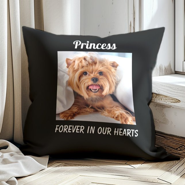 Hund Pet Memorial Memory Forever Hearts Black Kudde (Pet memorial photo pillow)