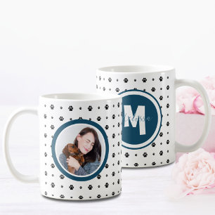 Hund Pet Monogram Photo Paw Skriv ut marin blå fär Kaffemugg