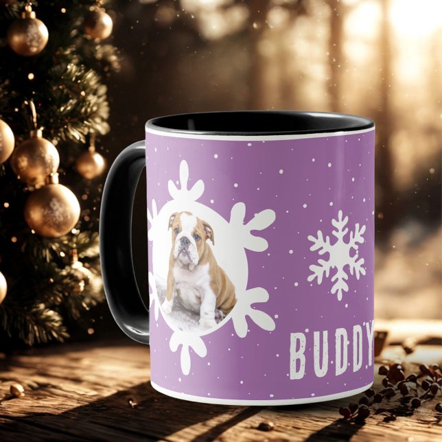 Hund Pet Namn Photo Lila Snowflake Mugg (Skapare uppladdad)