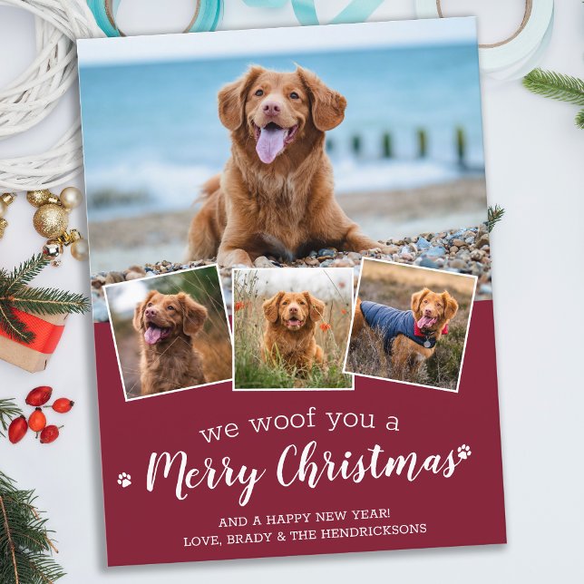 Hund Pet Photo Collage we Woof You God jul Vykort (Skapare uppladdad)