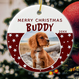 Hund Pet Photo God jul Red Star Mönster Julgransprydnad Keramik