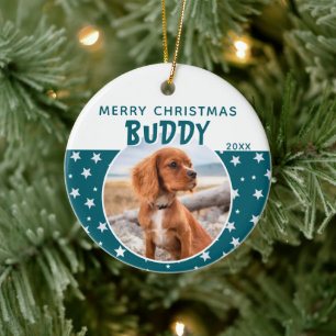 Hund Pet Photo God jul Star Mönster Julgransprydnad Keramik