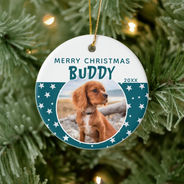 Hund Pet Photo God jul Star Mönster Julgransprydnad Keramik (Träd)
