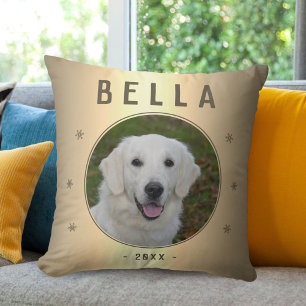 Hund Pet Photo Metallic Golden Snowflake Keepsaké Kudde