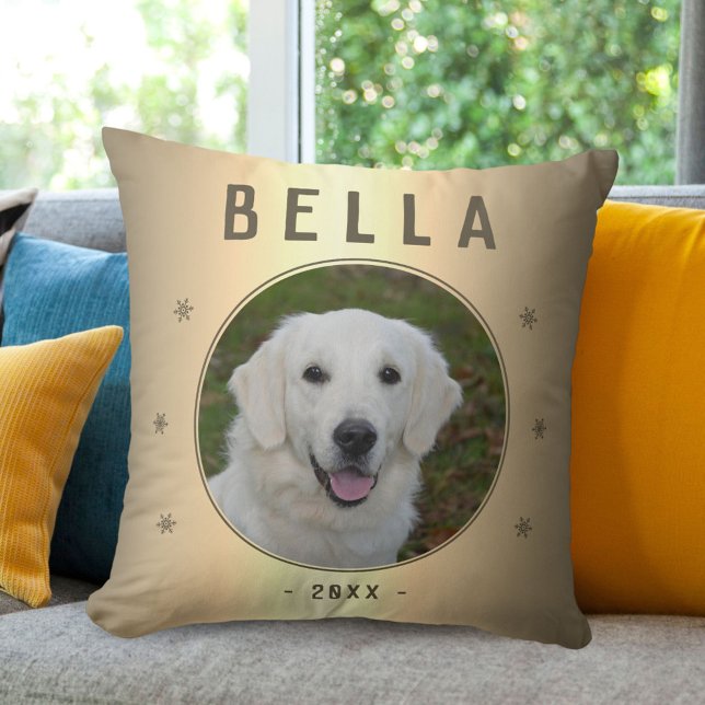 Hund Pet Photo Metallic Golden Snowflake Keepsaké Kudde (Skapare uppladdad)