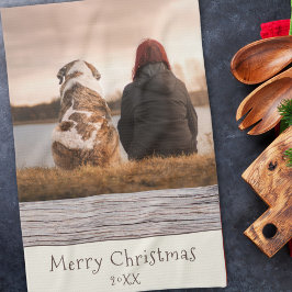 Hund Pet Photo Rustic Wood God jul Kökshandduk
