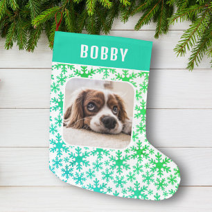 Hund Pet Photo Snowflake Snö Mönster Stor Julstrumpa
