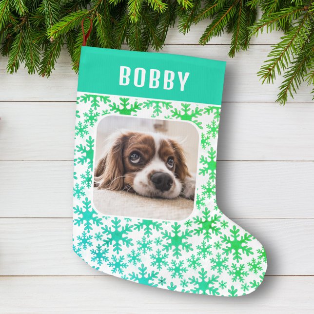 Hund Pet Photo Snowflake Snö Mönster Stor Julstrumpa (Skapare uppladdad)
