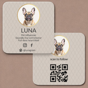 Hund Pet Social Media QR-kod Guld Elegant Foto Fyrkantigt Visitkort