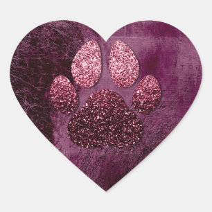Hund Pet Tass Burgund Glitter Heart Spark Hjärtformat Klistermärke