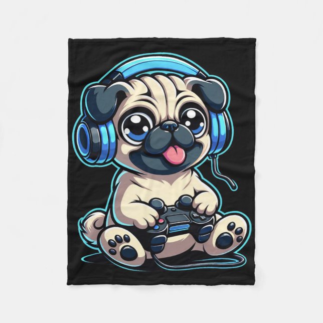 Hund PgGaming Pug Pugs Video Game 1 Fleecefilt (Framsidan)