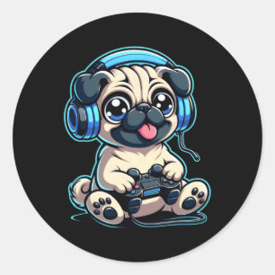 Hund PgGaming Pug Pugs Video Game 1 Runt Klistermärke