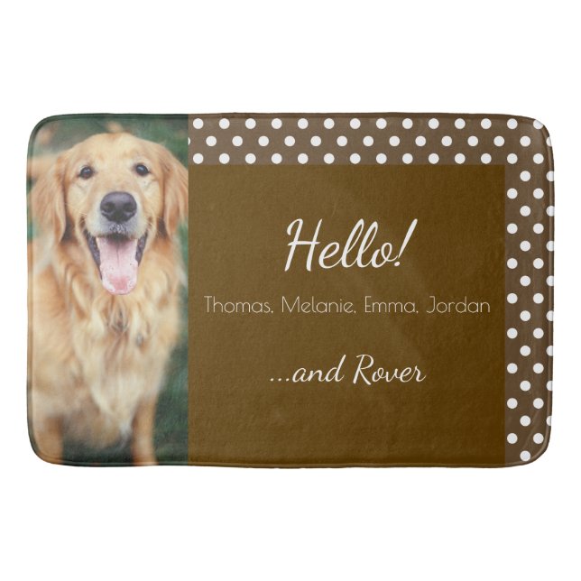 Hund Photo and Family Namn Polka Dot Brown Badrumsmatta (Framsidan)