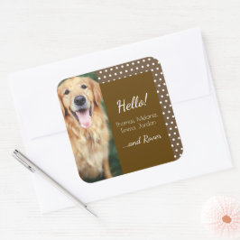 Hund Photo and Family Namn Polka Dot Brown Fyrkantigt Klistermärke