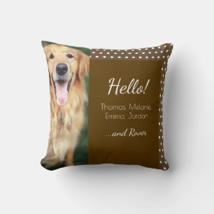 Hund Photo and Family Namn Polka Dot Brown Kudde