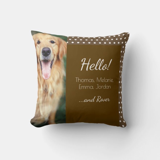 Hund Photo and Family Namn Polka Dot Brown Kudde (Framsida)