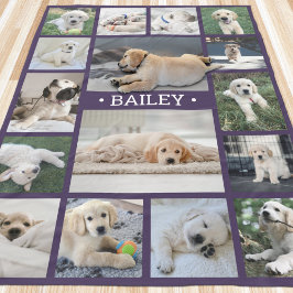 Hund Photo Collage Cute Modern Lila and White Fleecefilt