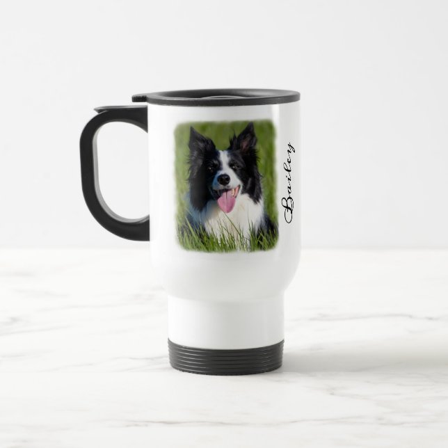 Hund Photo Faded Gräns Personlig Namn och citat Resemugg (Vänster)