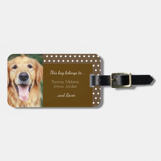 Hund Photo Family Namn Polka Dot Brown Bagagebricka (Horisontell Framsida)