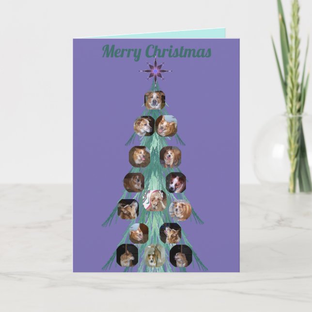 Hund Photo Fractal Träd Lila Foldat Helgdag Card Helgkort (Framsida)