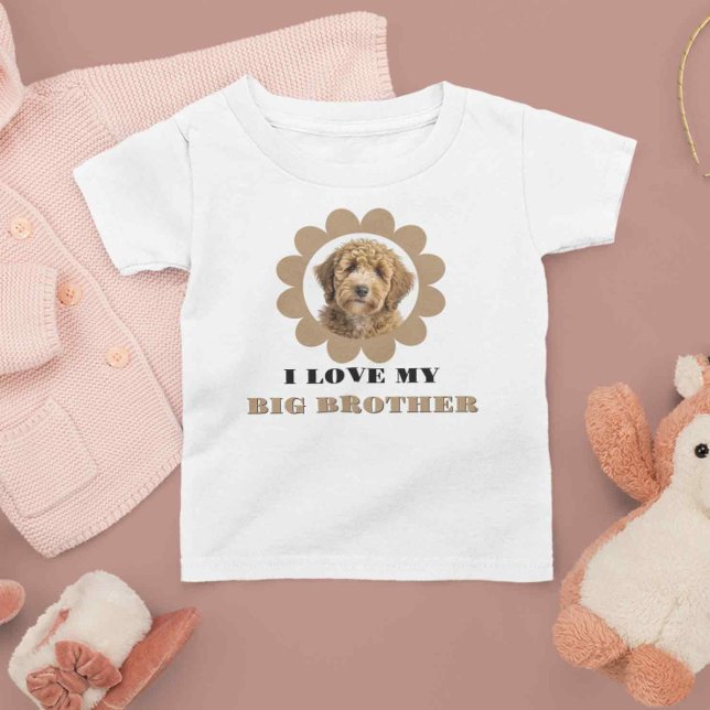 Hund Photo Gift för barn Big Brother Sister Pet Ba T Shirt (Skapare uppladdad)