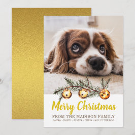 Hund Photo God jul Family Namn Guld Foil Julkort
