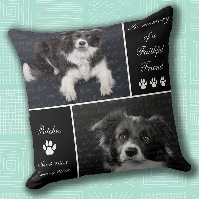 Hund Photo Memorial Tribute Kudde (Dog Photo Memorial Tribute Throw Pillow with photo and name templates)