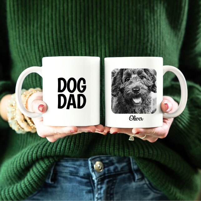 Hund Photo Mugg i enkel vit och svart design (PHOTO PICTURE DAD DOG MUG IN MODERN SIMPLE BLACK & WHITE DESIGN )
