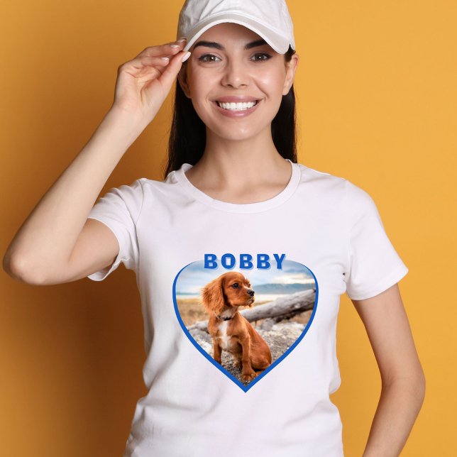 Hund Photo Namn Blue Heart Hundägare T-Shirt (Skapare uppladdad)