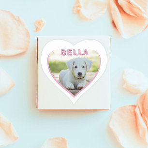 Hund Photo Namn Rosa Heart Pet Hjärtformat Klistermärke