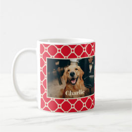 Hund Photo och Namn Red Diamond Checker Mönster Kaffemugg