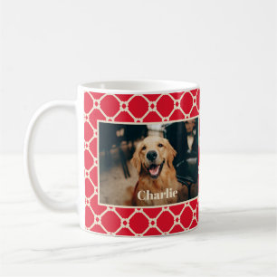 Hund Photo och Namn Red Diamond Checker Mönster Kaffemugg