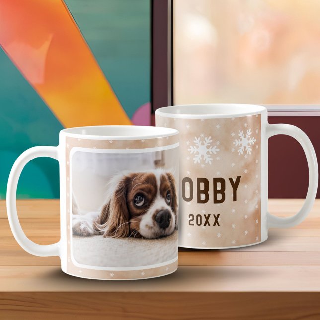 Hund Photo Pet Namn Snowflake Watercolor jul Kaffemugg (Skapare uppladdad)