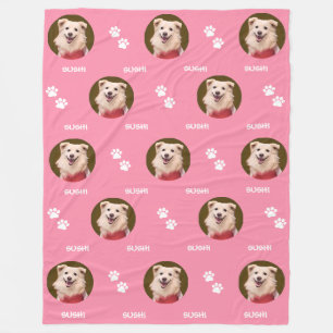 Hund Photo Pet Namn Tass avtryck Rosa Fleece Blank