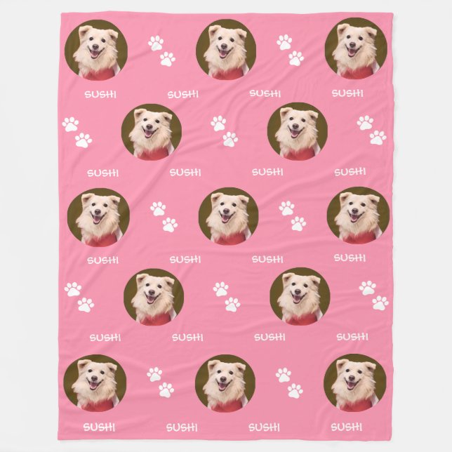 Hund Photo Pet Namn Tass avtryck Rosa Fleece Blank (Framsidan)