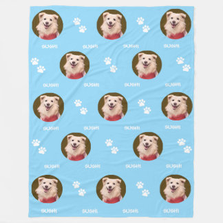 Hund Photo Pet Namn Tassar Baby blue Fleece Blanke