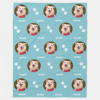 Hund Photo Pet Namn Tassar Teal Blue Fleece Blanke