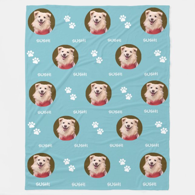 Hund Photo Pet Namn Tassar Teal Blue Fleece Blanke (Framsidan)