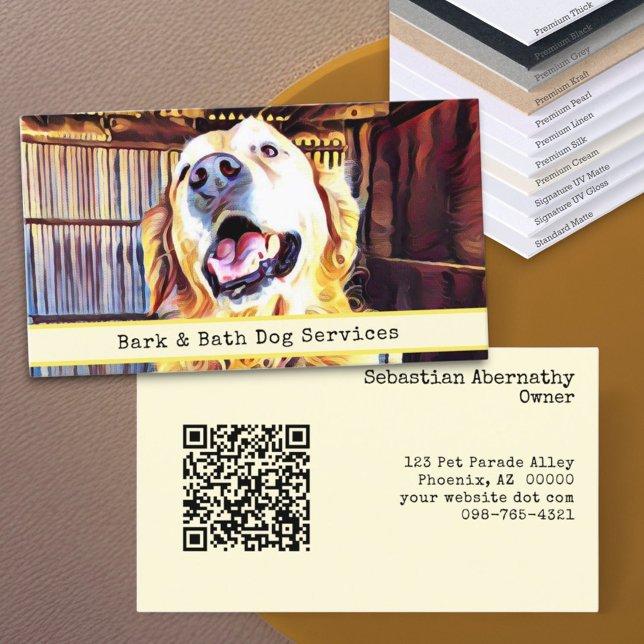 Hund Photo & QR-kod som kan bytas ut mot Anpassnin Visitkort (business card template front and back with QR code)