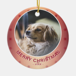 Hund Photo Red Snowflake Metallic Jul Julgransprydnad Keramik