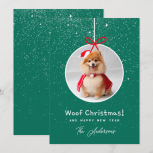 Hund Photo Snö Grönt Woof jul Julkort