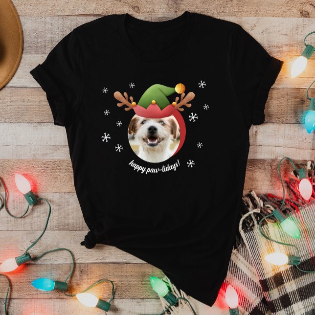Hund Photo w/ Elf Reindeer Antler Hat-jul T Shirt (Skapare uppladdad)