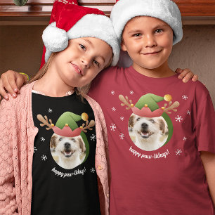 Hund Photo w/ Elf Reindeer Antler Hat-jul T Shirt